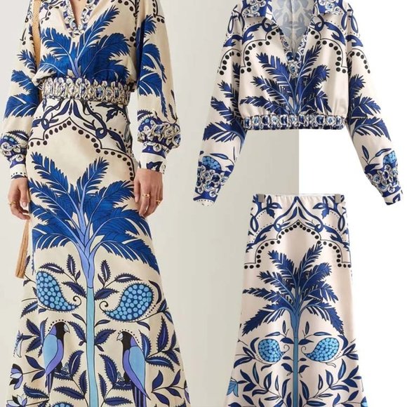 Palm Print Midi Skirts Set - Picture 2 of 16